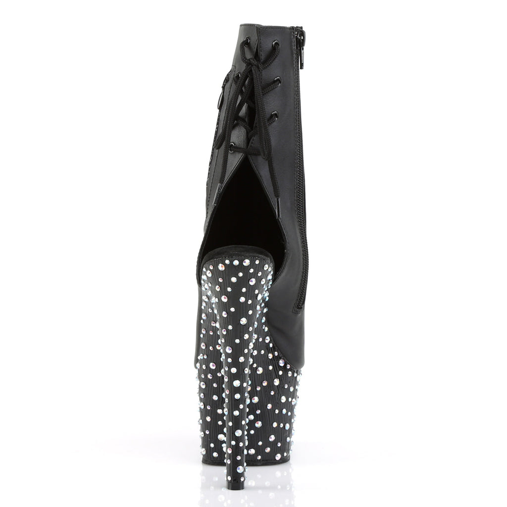 Pleaser Womens Ankle Boots STARDANCE-1018-7 Blk Faux Leather/Blk-Slv Multi RS