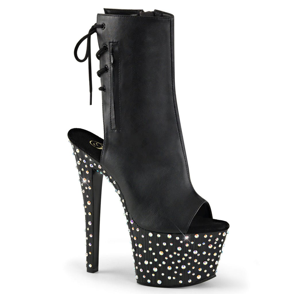 Pleaser Womens Ankle Boots STARDANCE-1018-7 Blk Faux Leather/Blk-Slv Multi RS