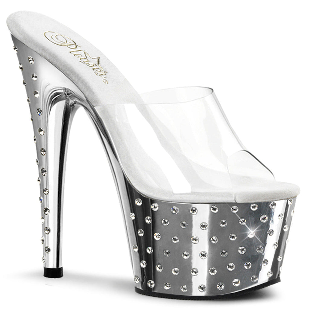 Pleaser Womens Sandals STARDUST-701 Clr/Slv Chrome