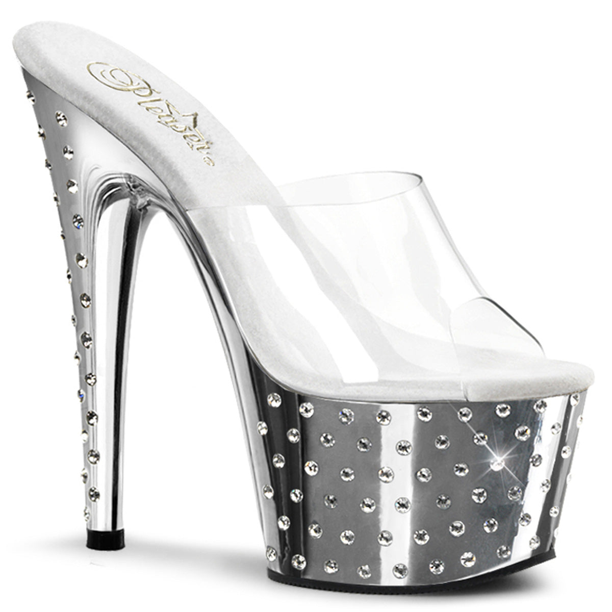 Pleaser Womens Sandals STARDUST-701 Clr/Slv Chrome