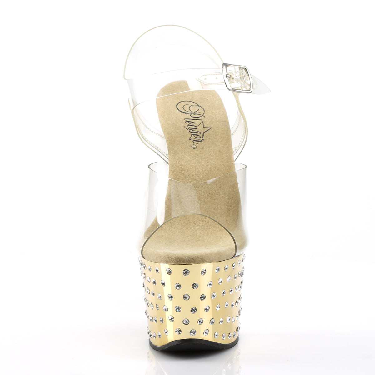 Pleaser Womens Sandals STARDUST-708 Clr/Gold Chrome