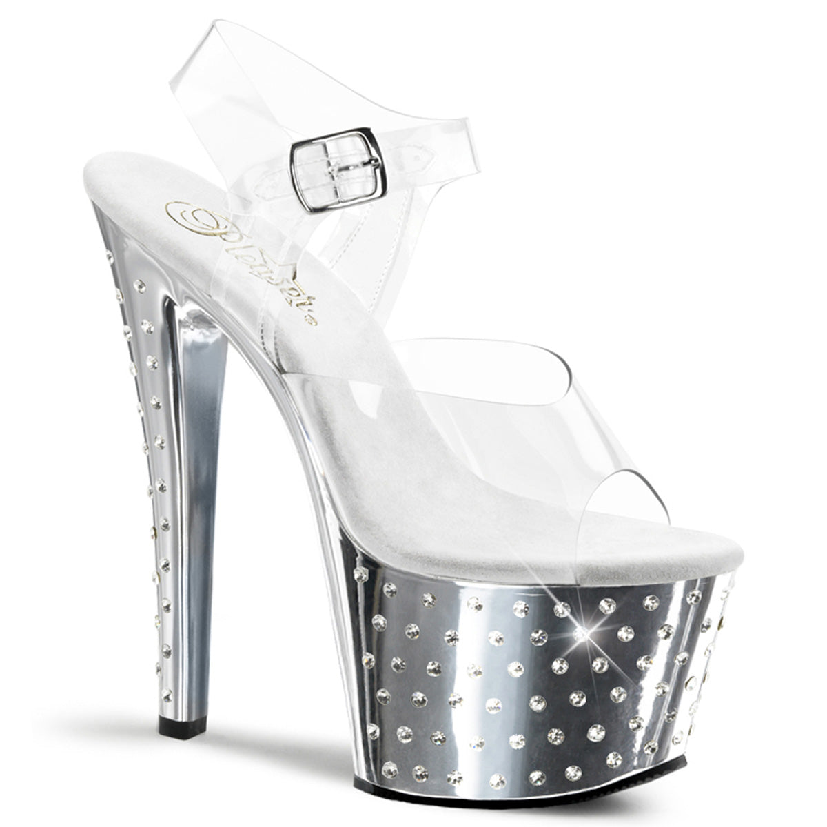 Pleaser Womens Sandals STARDUST-708 Clr/Slv Chrome