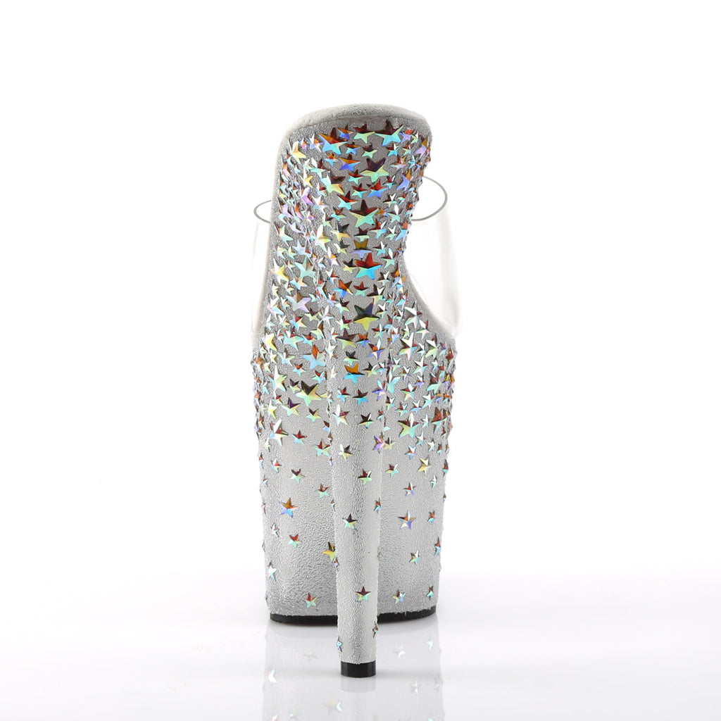 Pleaser Womens Sandals STARSPLASH-801 Clr/Frost (Slv Hologram Stars)