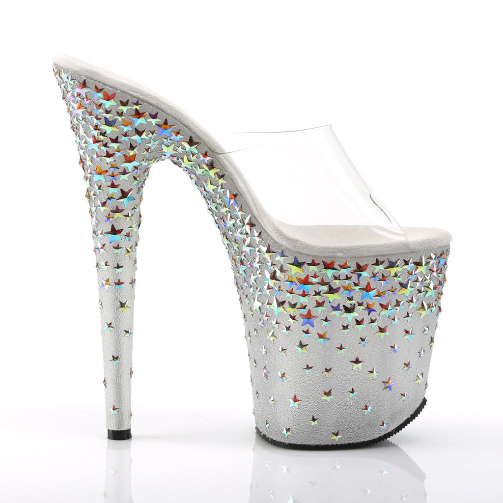 Pleaser Womens Sandals STARSPLASH-801 Clr/Frost (Slv Hologram Stars)