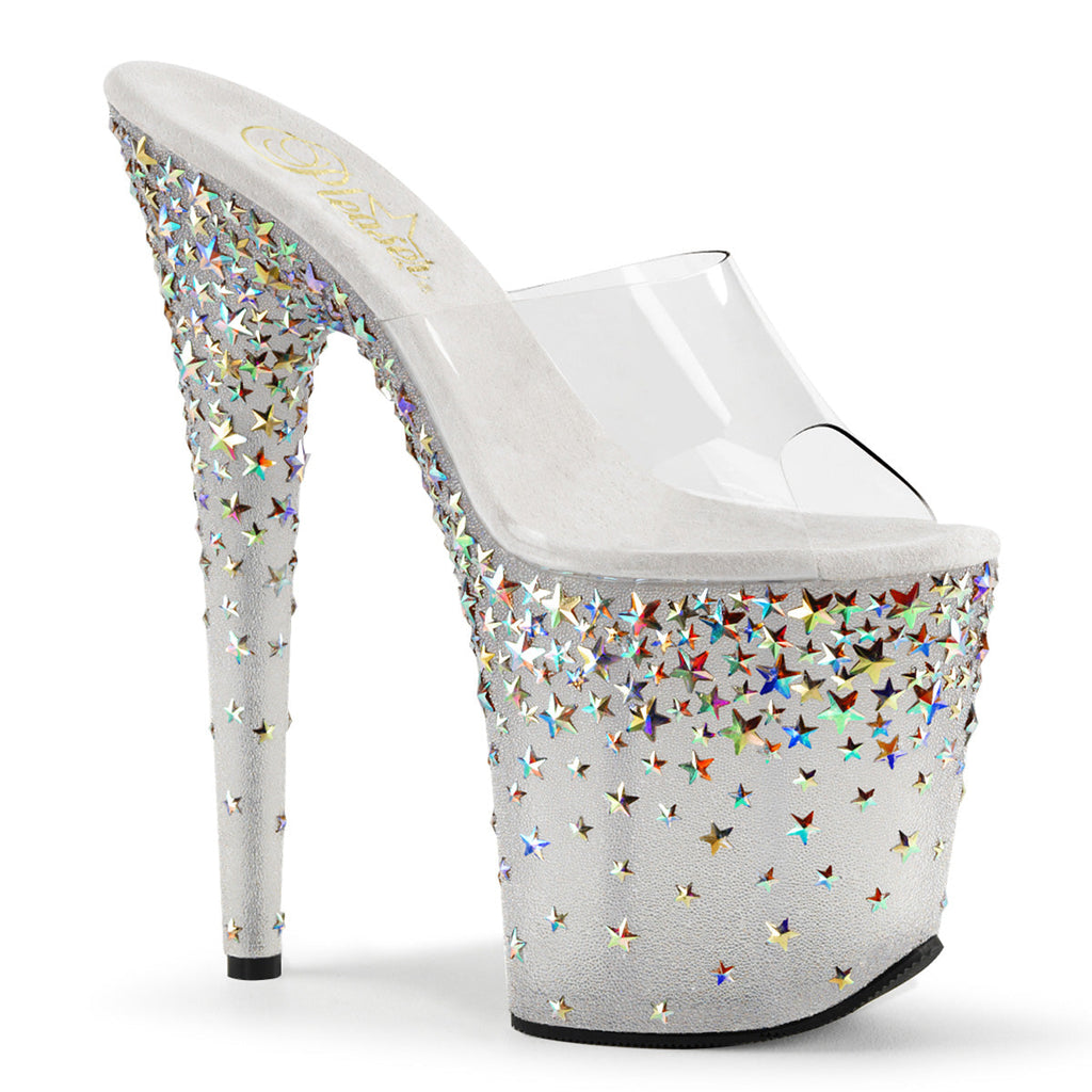 Pleaser Womens Sandals STARSPLASH-801 Clr/Frost (Slv Hologram Stars)