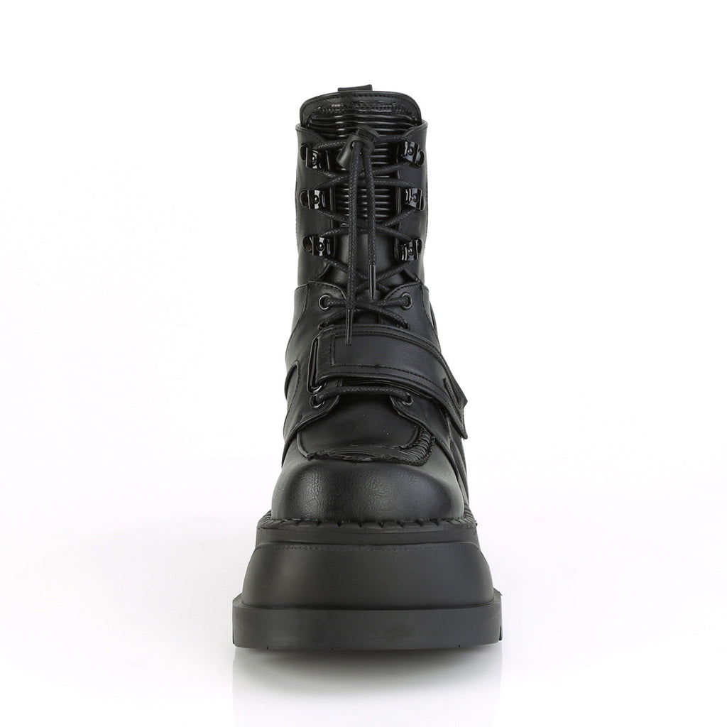 DemoniaCult Womens Ankle Boots STOMP-13 Blk Vegan Leather