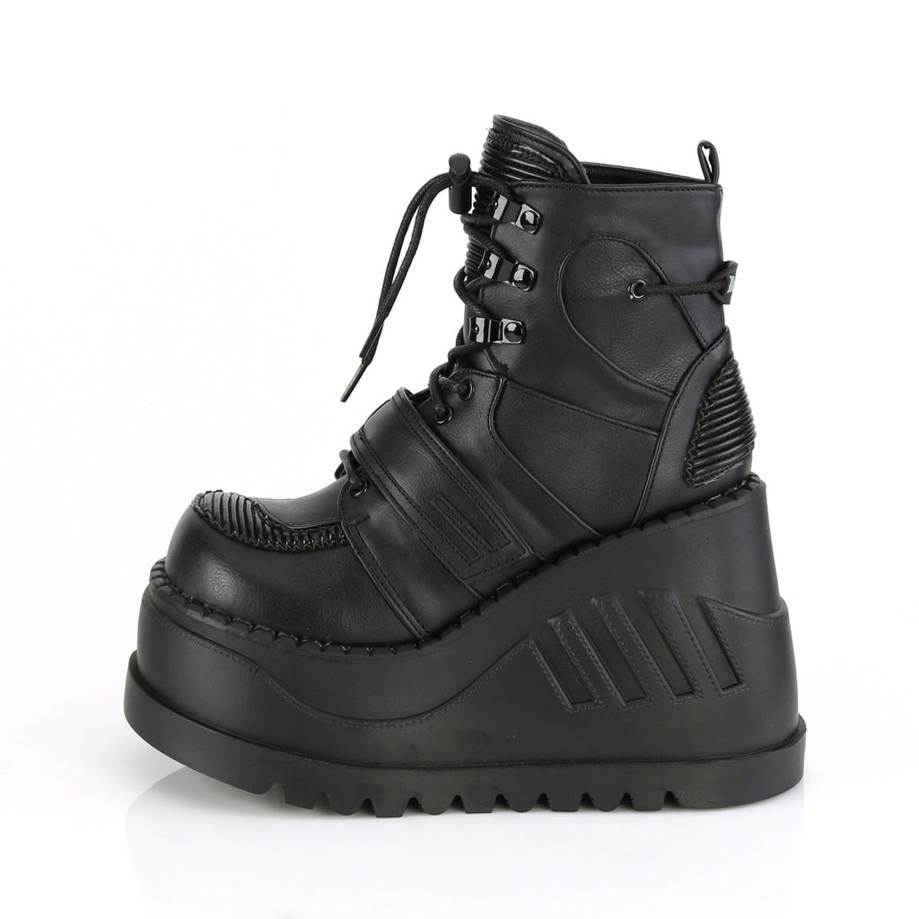 DemoniaCult Womens Ankle Boots STOMP-13 Blk Vegan Leather