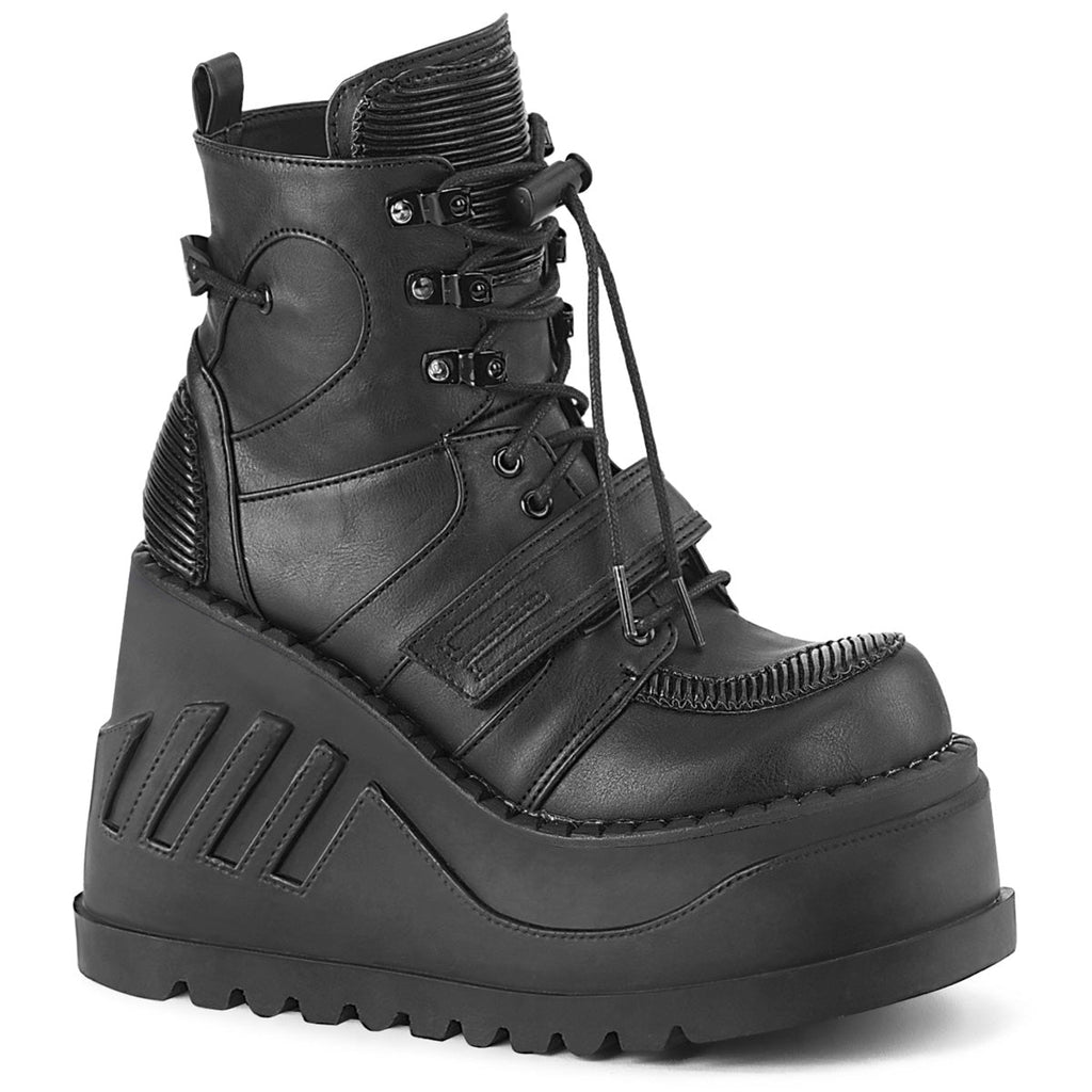DemoniaCult Womens Ankle Boots STOMP-13 Blk Vegan Leather
