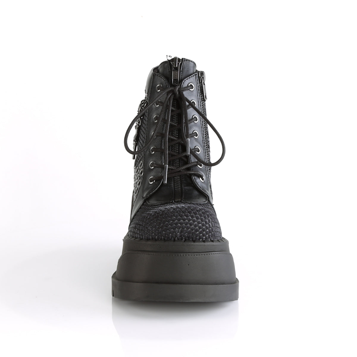 DemoniaCult Women's Ankle Boots STOMP-18 Blk Vegan Leather-Grey Velvet