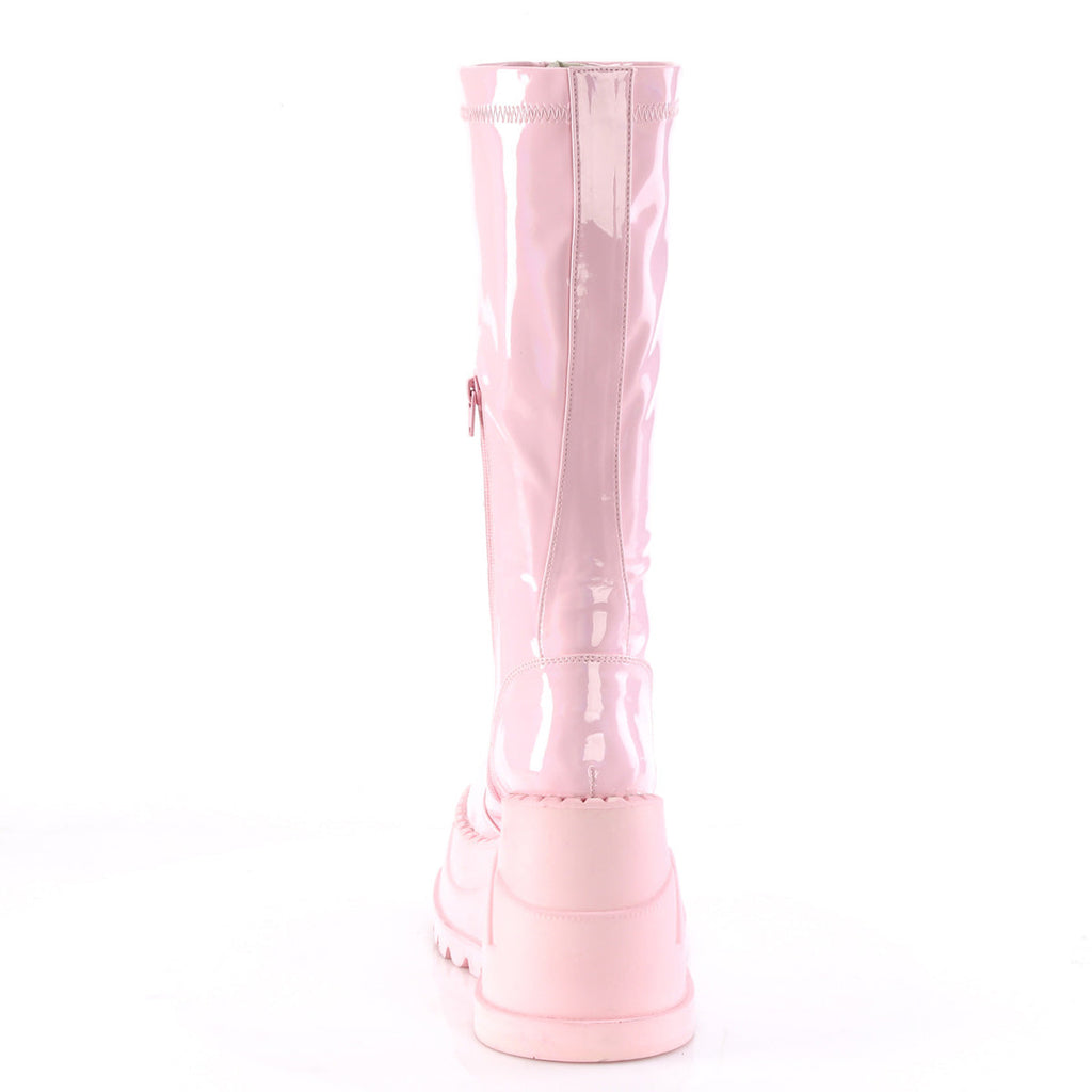 DemoniaCult Women's Mid-Calf & Knee High Boots STOMP-200 B. Pink Hologram Stretch Patent