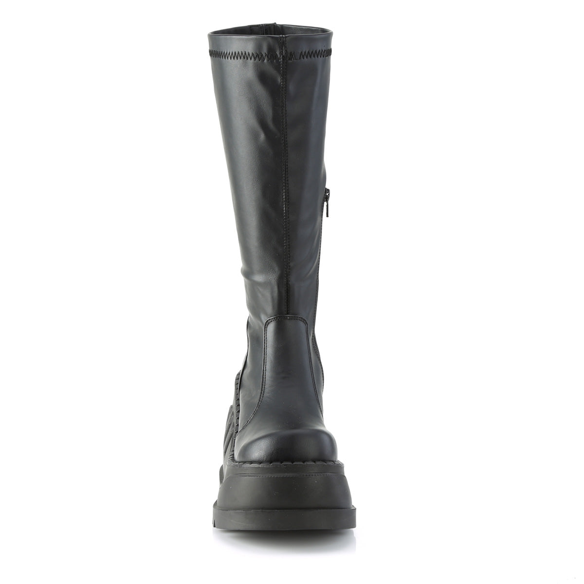 DemoniaCult Women's Mid-Calf & Knee High Boots STOMP-200 Blk Stretch Vegan Leather