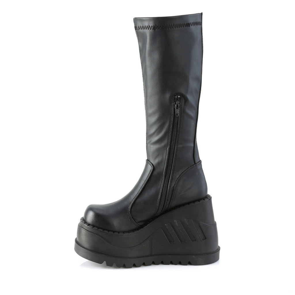 DemoniaCult Women's Mid-Calf & Knee High Boots STOMP-200 Blk Stretch Vegan Leather