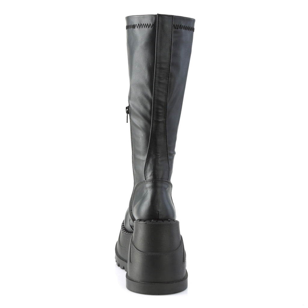 DemoniaCult Women's Mid-Calf & Knee High Boots STOMP-200 Blk Stretch Vegan Leather