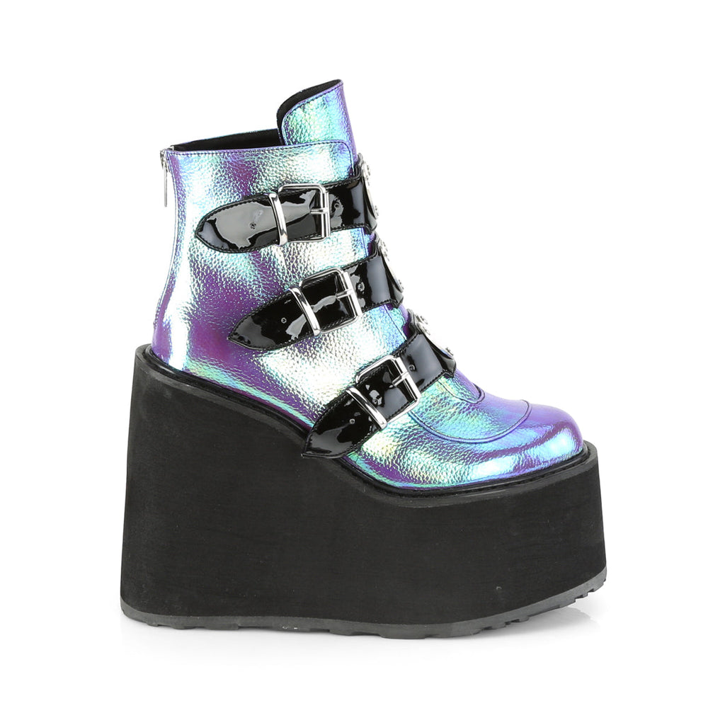 DemoniaCult Womens Ankle Boots SWING-105 Purple Iridescent Vegan Leather
