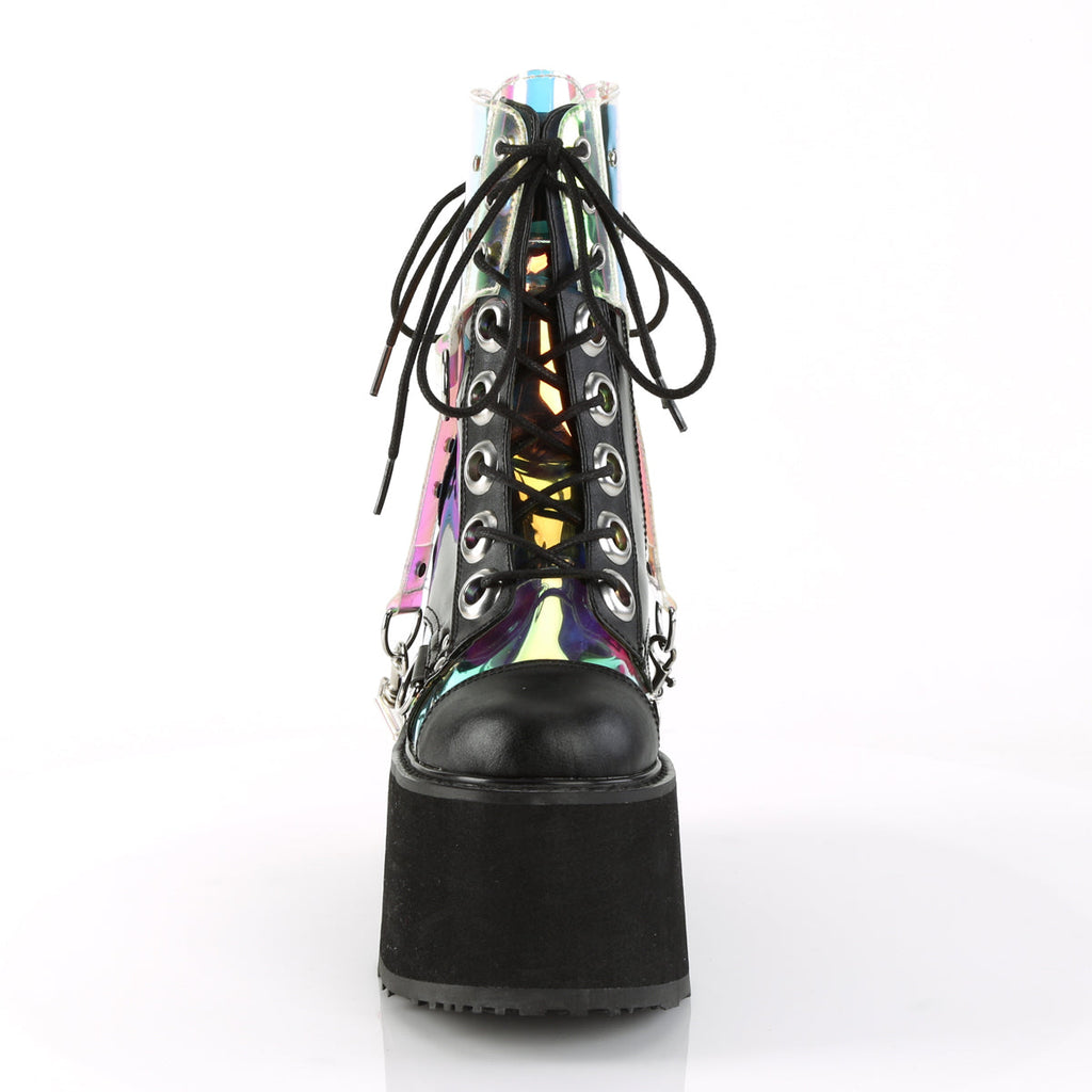 DemoniaCult Women's Ankle Boots SWING-115 Blk Vegan Leather-Pat-Magic Mirror TPU