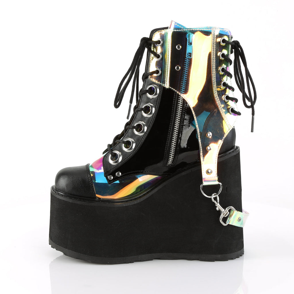 DemoniaCult Women's Ankle Boots SWING-115 Blk Vegan Leather-Pat-Magic Mirror TPU