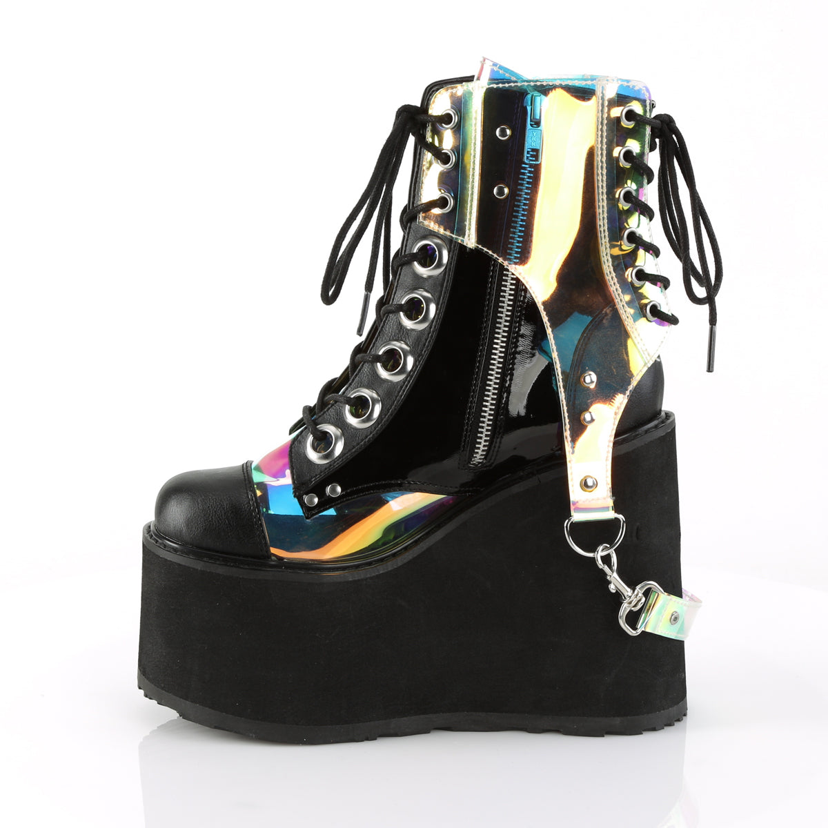 DemoniaCult Women's Ankle Boots SWING-115 Blk Vegan Leather-Pat-Magic Mirror TPU