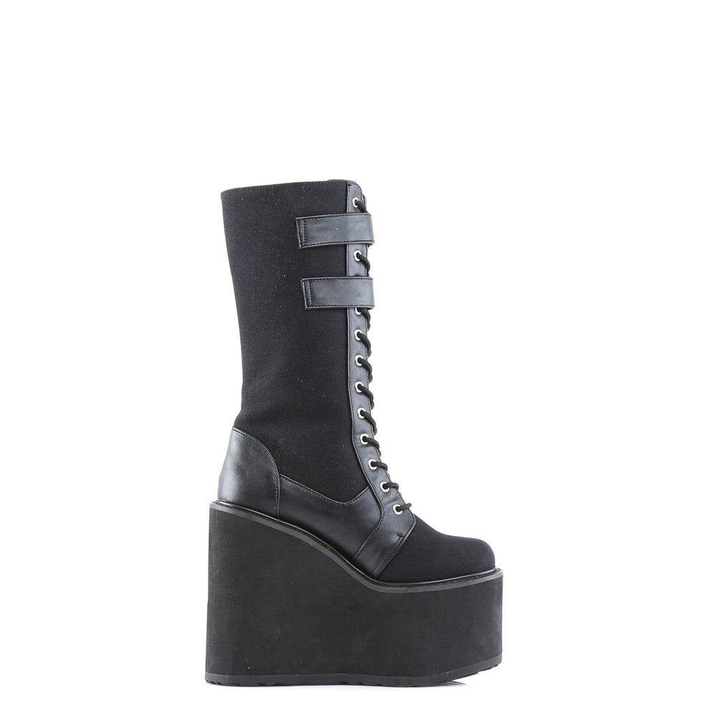 DemoniaCult Womens Boots SWING-221 Blk Canvas-Vegan Leather
