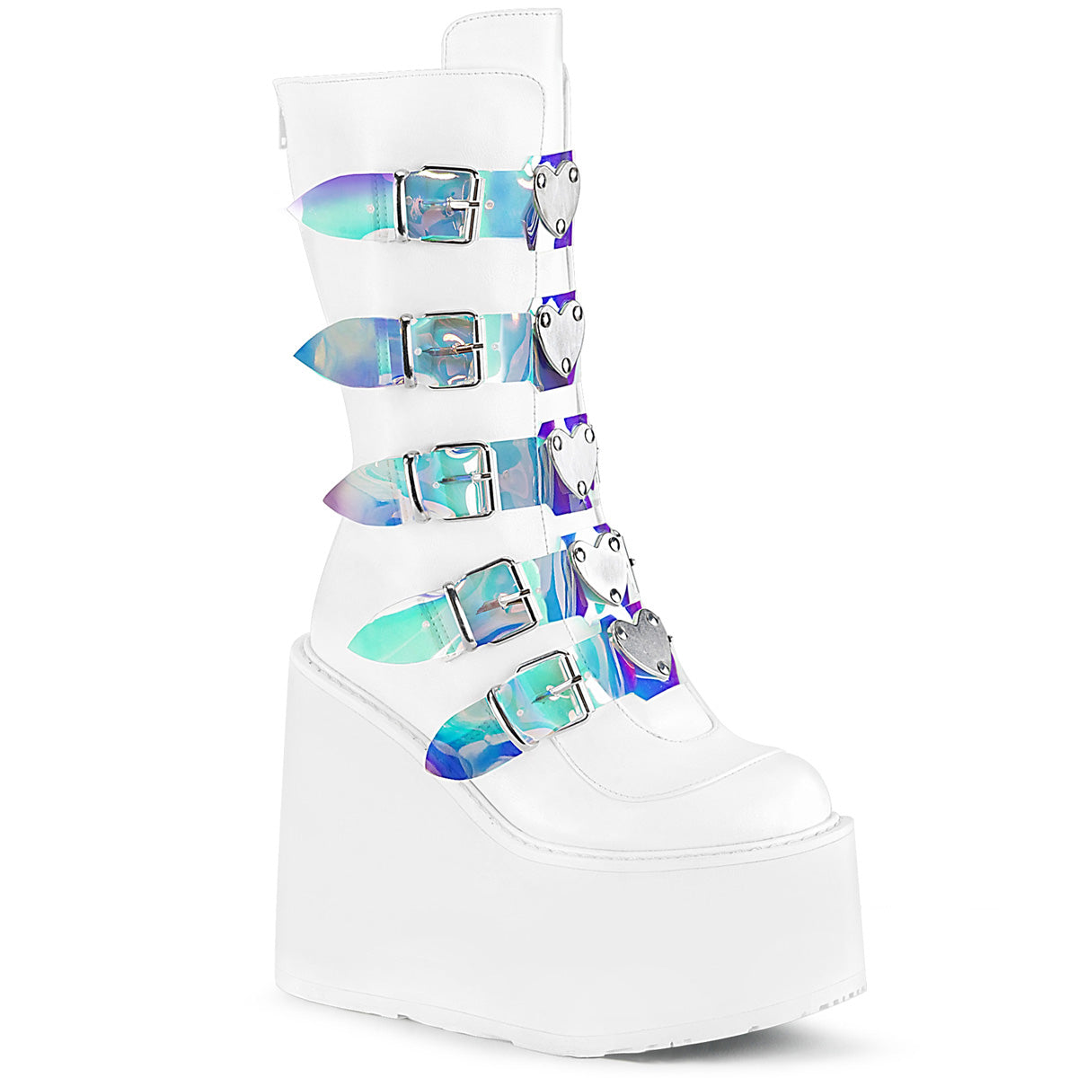 DemoniaCult Women's Mid-Calf & Knee High Boots SWING-230 Wht Vegan Leather
