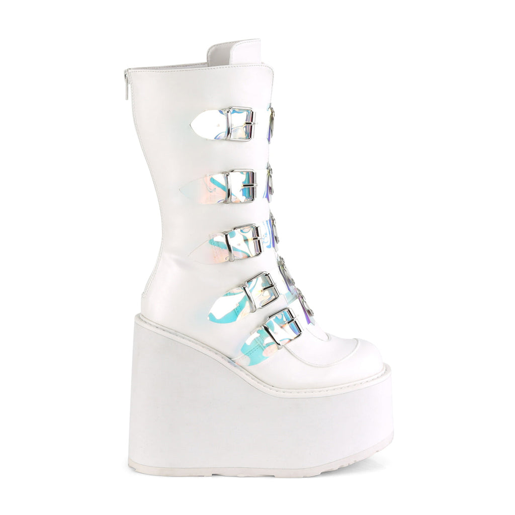DemoniaCult Women's Mid-Calf & Knee High Boots SWING-230 Wht Vegan Leather
