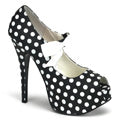 Bordello Womens Pumps TEEZE-25 Blk Satin Pu-Wht (Polka Dots)