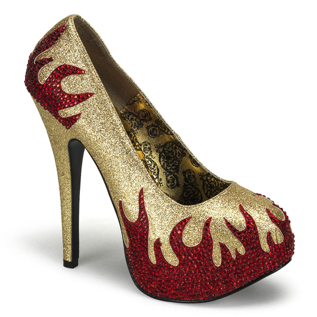 Bordello Womens Pumps TEEZE-27 Gold Mini Gltr-Red Rstn