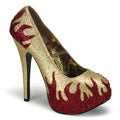 Bordello Womens Pumps TEEZE-27 Gold Mini Gltr-Red Rstn