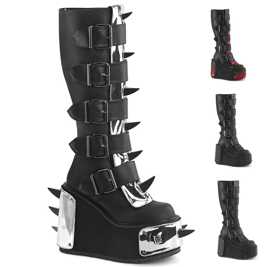 DemoniaCult Women's Mid-Calf & Knee High Boots TRANSFORMER-800 Blk Vegan Leather