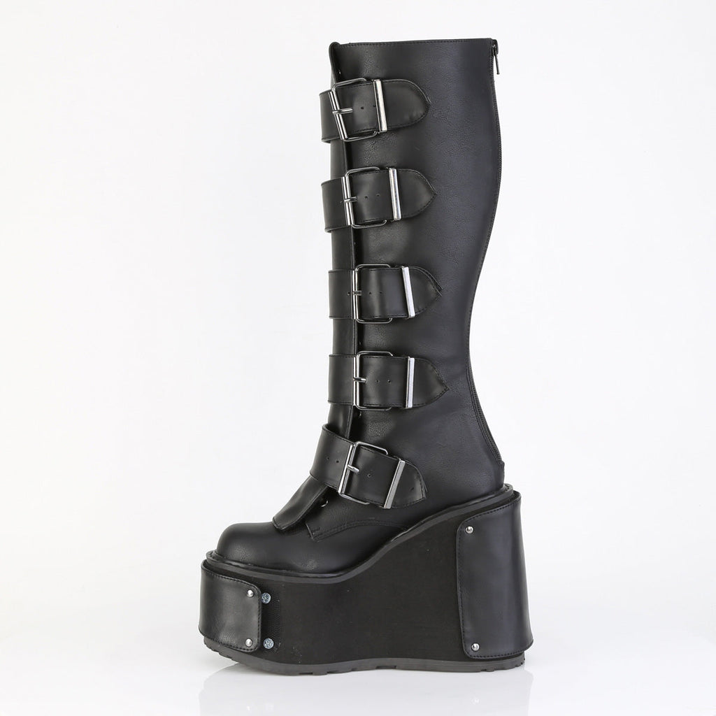 DemoniaCult Women's Mid-Calf & Knee High Boots TRANSFORMER-800 Blk Vegan Leather