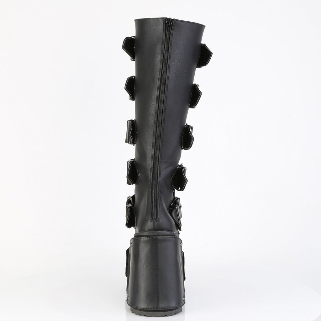 DemoniaCult Women's Mid-Calf & Knee High Boots TRANSFORMER-800 Blk Vegan Leather