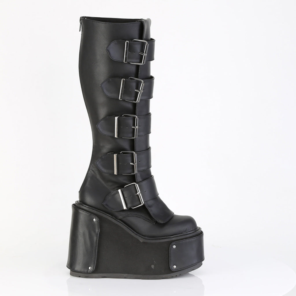 DemoniaCult Women's Mid-Calf & Knee High Boots TRANSFORMER-800 Blk Vegan Leather