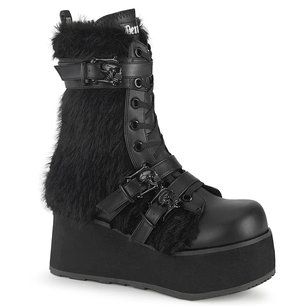 DemoniaCult Mens  TRASHVILLE-218 Blk Vegan Leather-Faux Fur