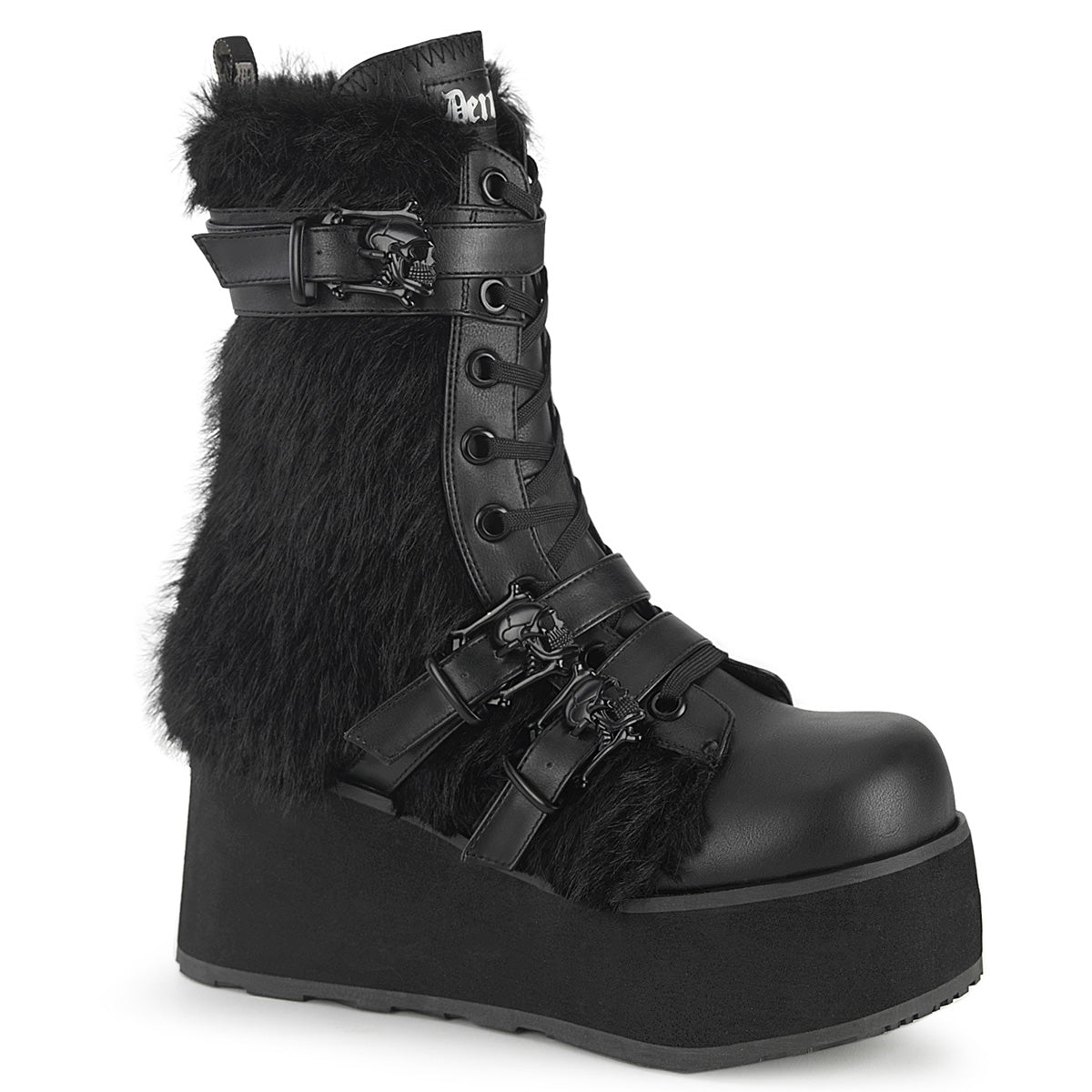 DemoniaCult Mens  TRASHVILLE-218 Blk Vegan Leather-Faux Fur
