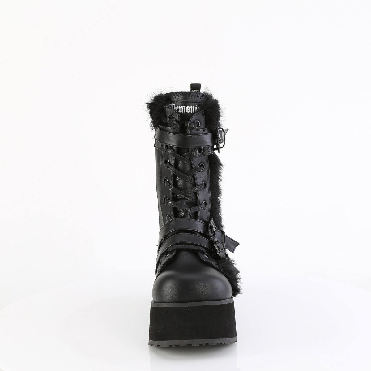 DemoniaCult Mens  TRASHVILLE-218 Blk Vegan Leather-Faux Fur