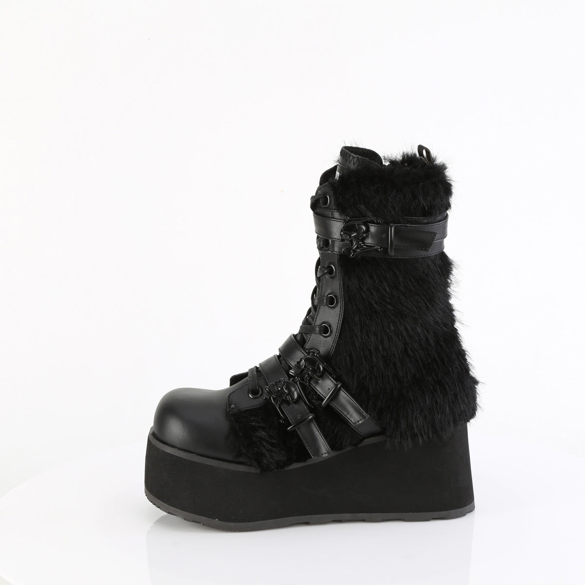 DemoniaCult Mens  TRASHVILLE-218 Blk Vegan Leather-Faux Fur