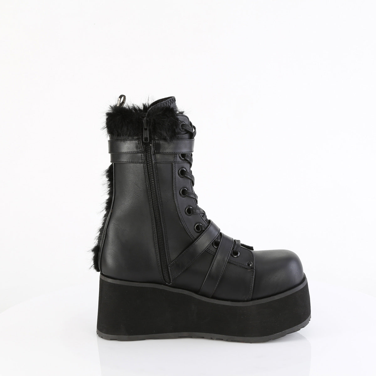 DemoniaCult Mens  TRASHVILLE-218 Blk Vegan Leather-Faux Fur