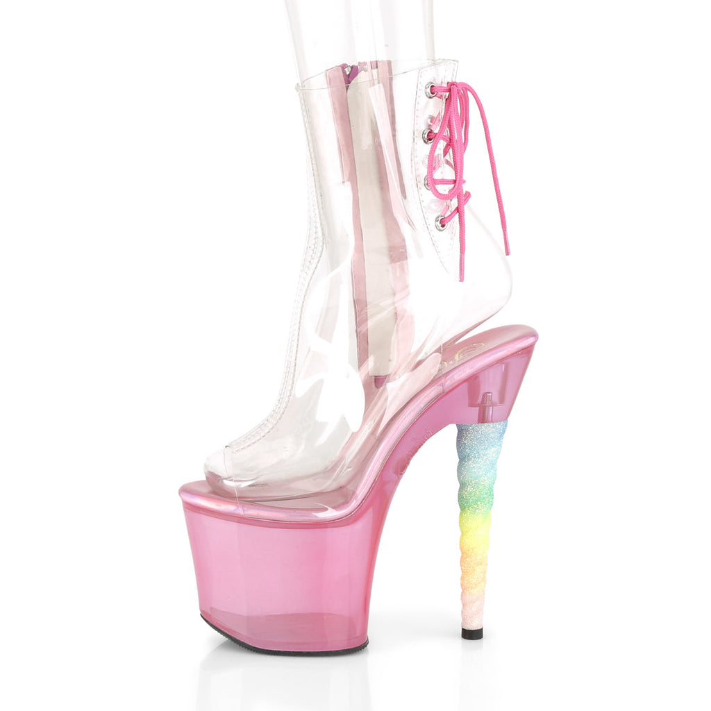 Pleaser Womens Ankle Boots UNICORN-1018C Clr/Bubble Gum Pink Tinted