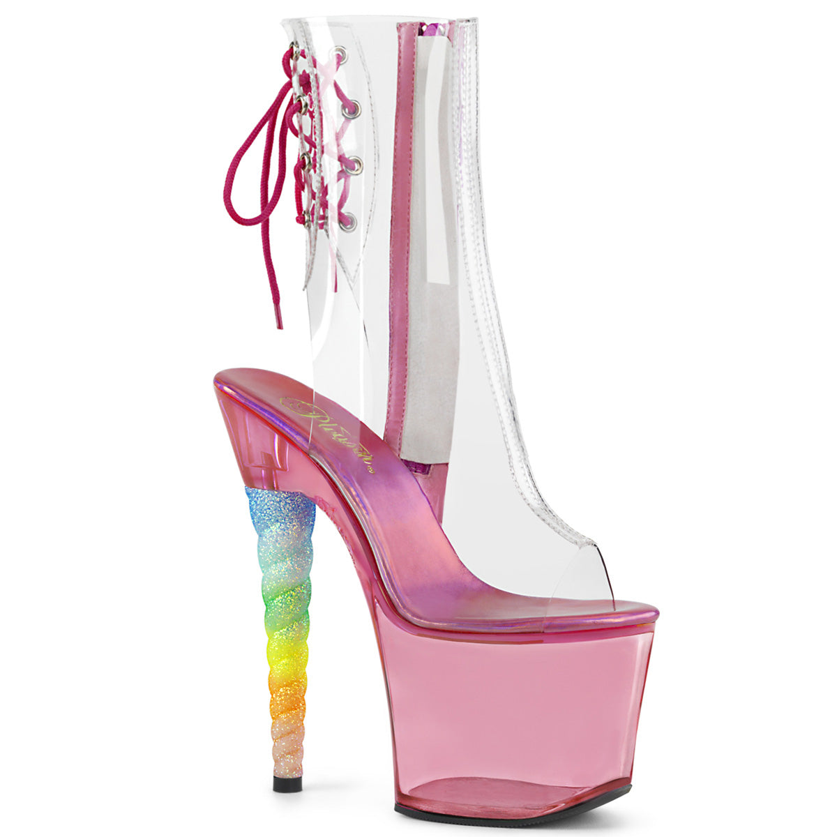 Pleaser Womens Ankle Boots UNICORN-1018C Clr/Bubble Gum Pink Tinted