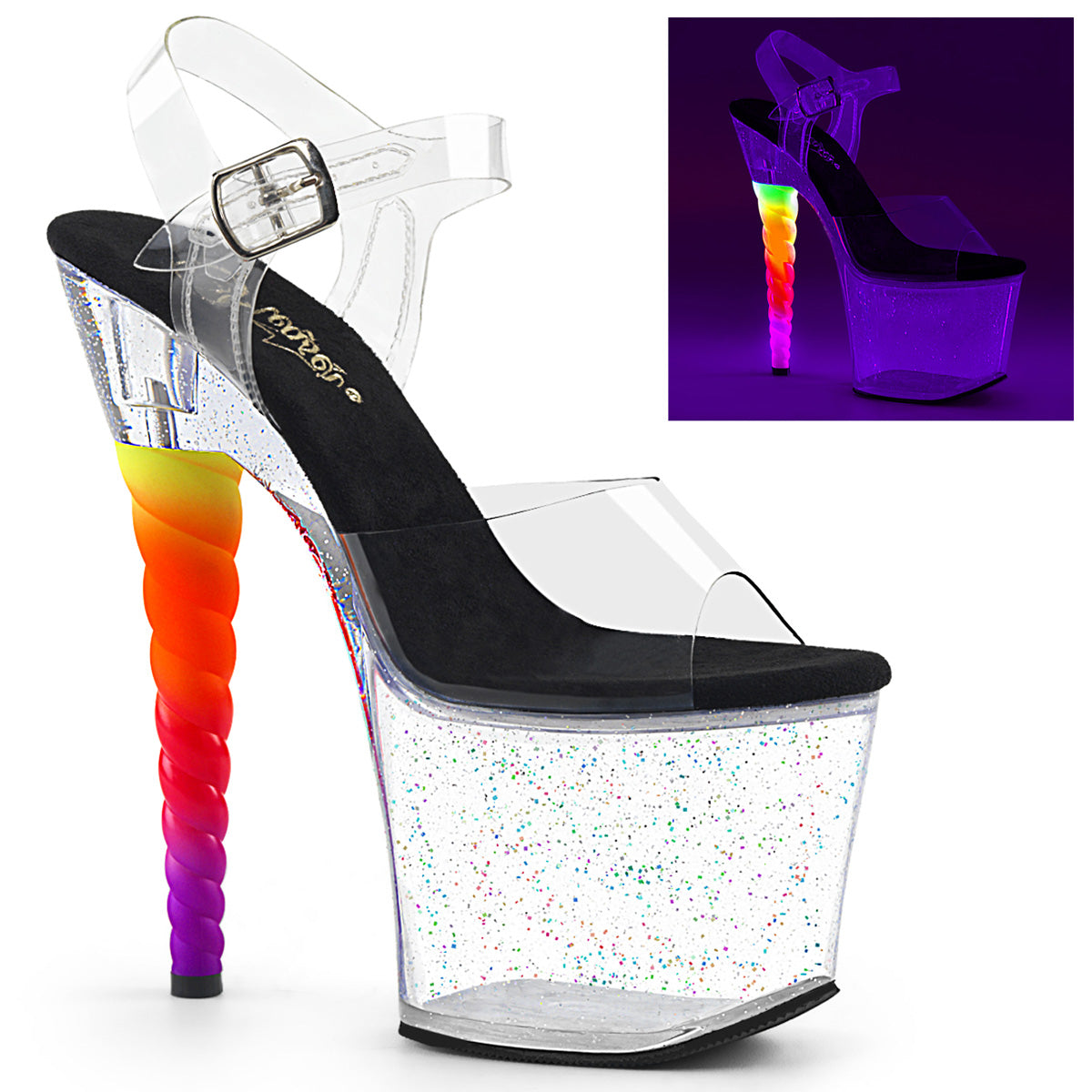 Pleaser Womens Sandals UNICORN-708MG Clr-Blk/Clr