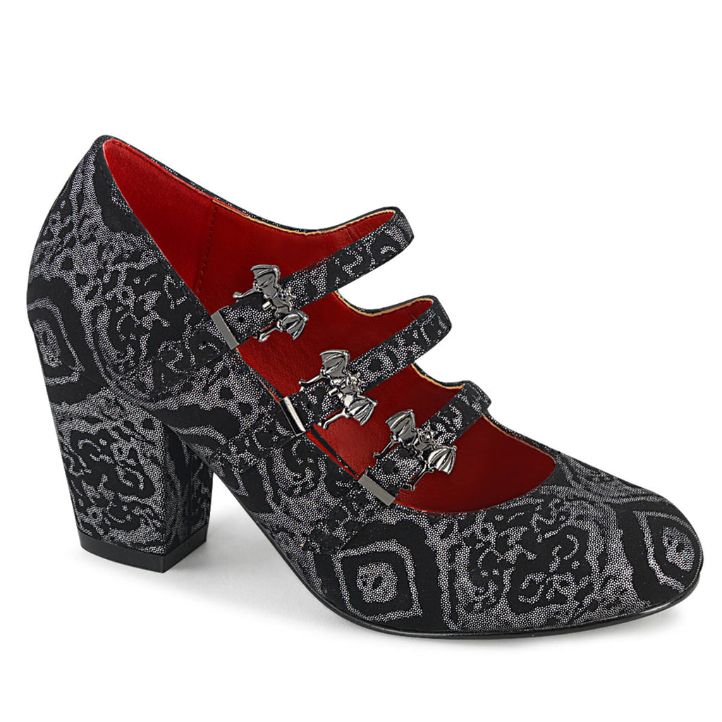 DemoniaCult Womens Pumps VIVIKA-38 Blk-Silver Faux Nubuck Leather