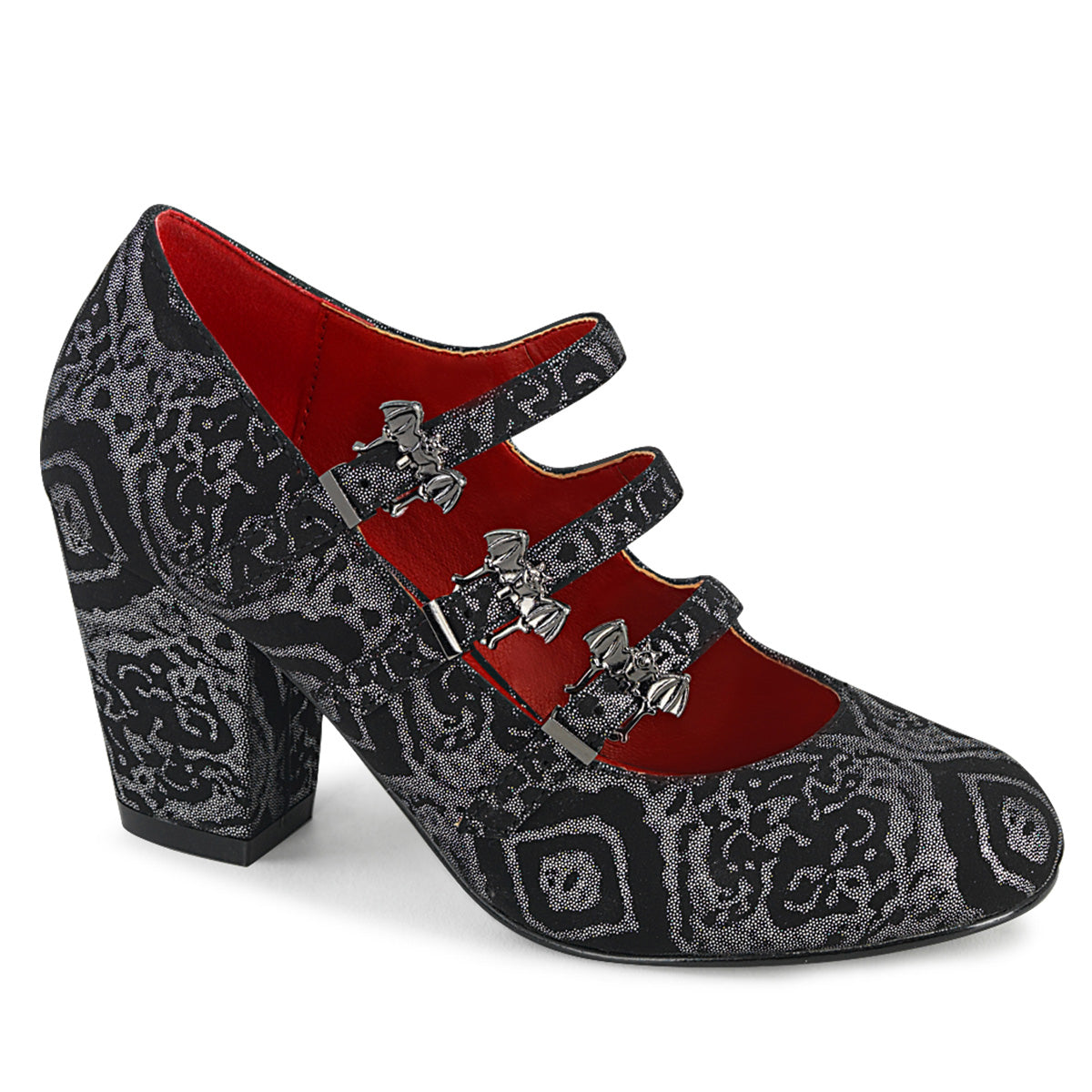 DemoniaCult Womens Pumps VIVIKA-38 Blk-Silver Faux Nubuck Leather