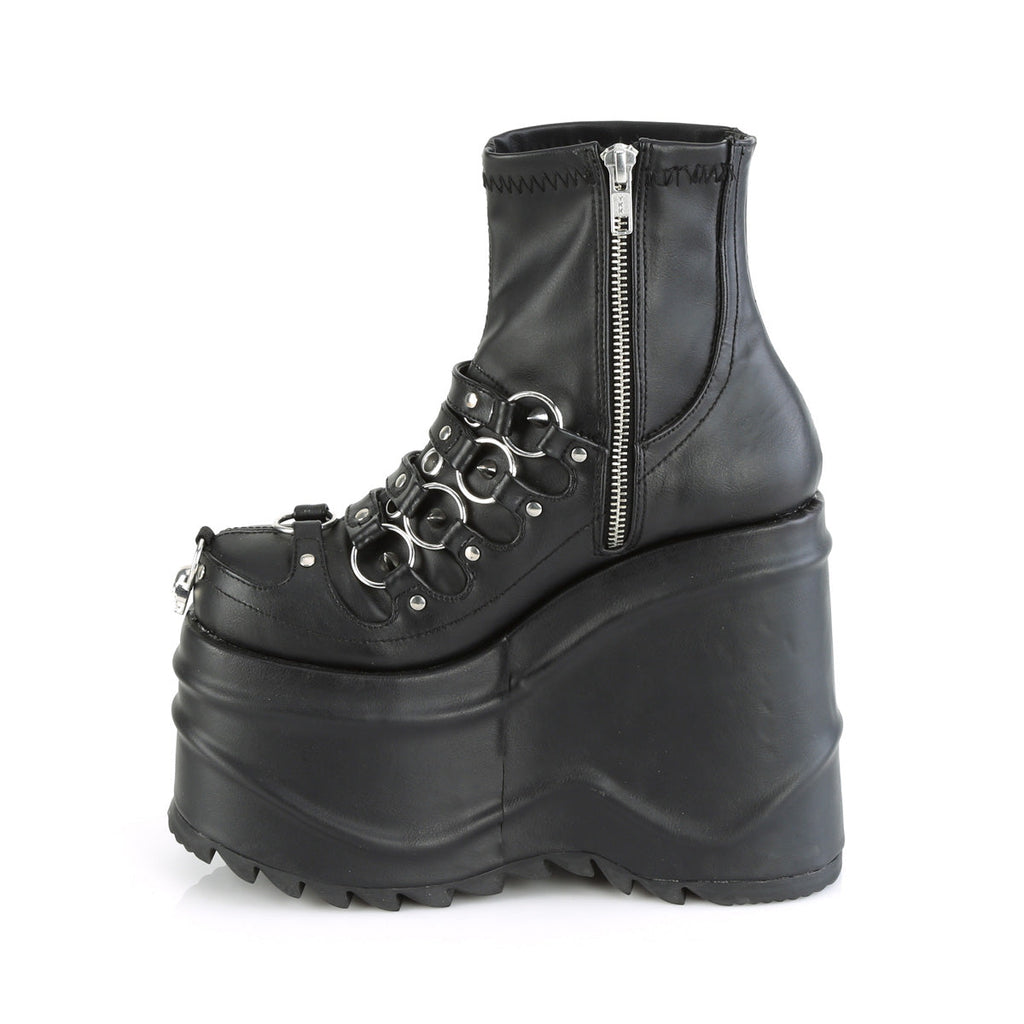 DemoniaCult Women's Ankle Boots WAVE-110 Blk Stretch Vegan Leather