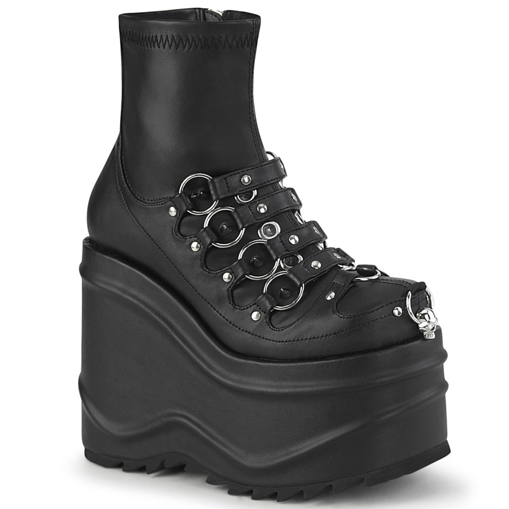 DemoniaCult Women's Ankle Boots WAVE-110 Blk Stretch Vegan Leather