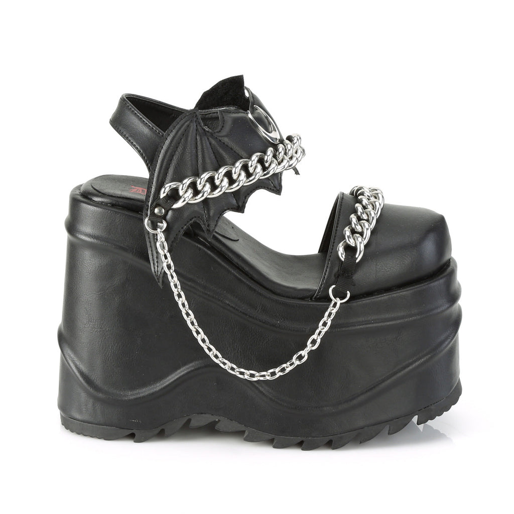 DemoniaCult Womens Sandals WAVE-20 Blk Vegan Leather