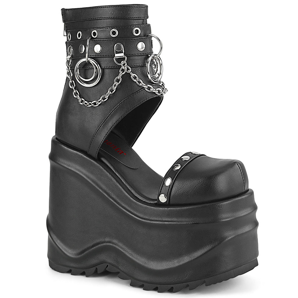 DemoniaCult Womens Sandals WAVE-22 Blk Vegan Leather