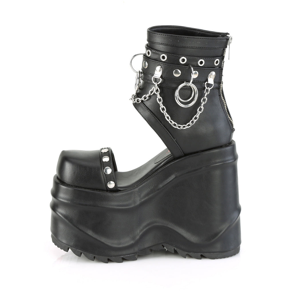 DemoniaCult Womens Sandals WAVE-22 Blk Vegan Leather
