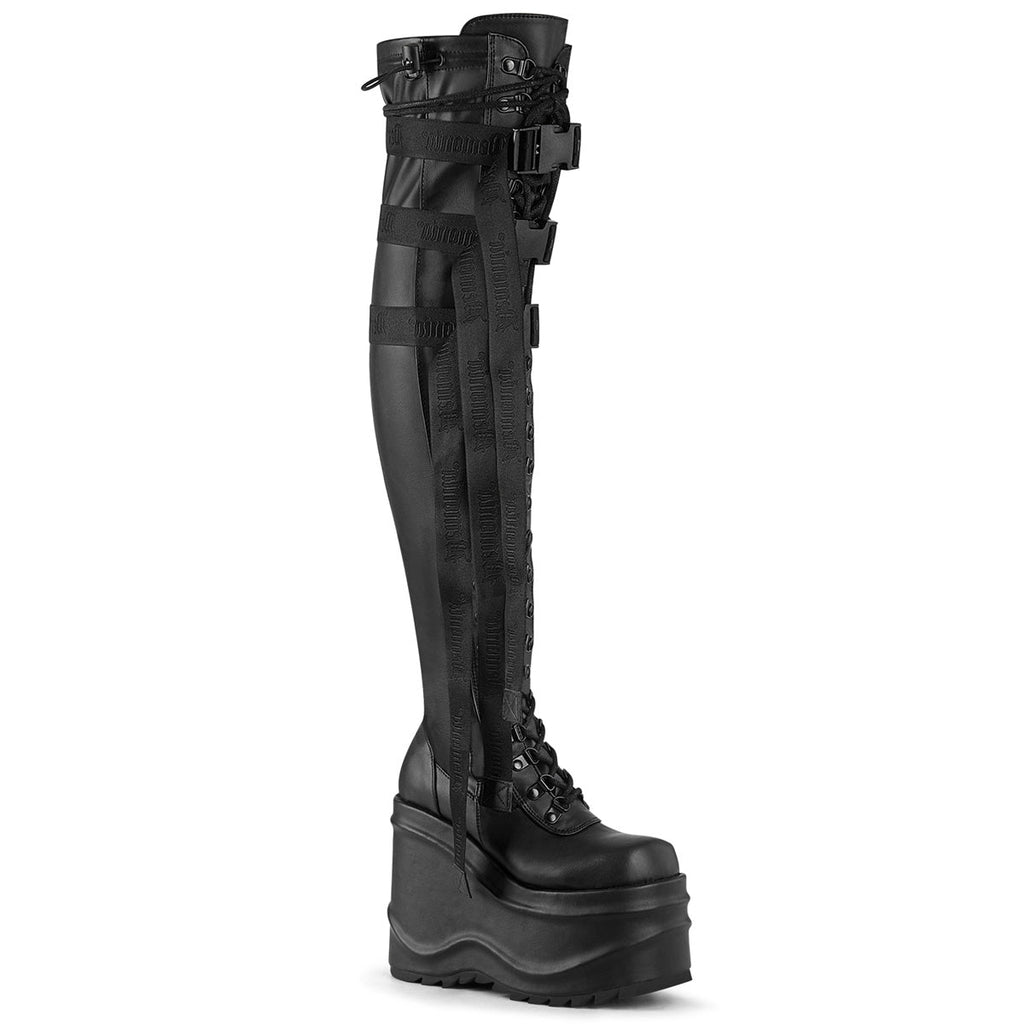 DemoniaCult Womens Boots WAVE-315 Blk Stretch Vegan Leather