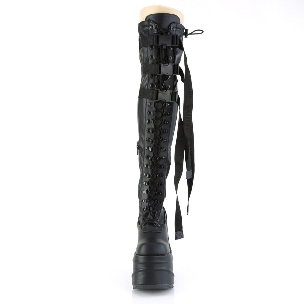 DemoniaCult Womens Boots WAVE-315 Blk Stretch Vegan Leather
