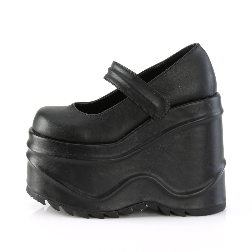 DemoniaCult Womens Pumps WAVE-32 Blk Vegan Leather