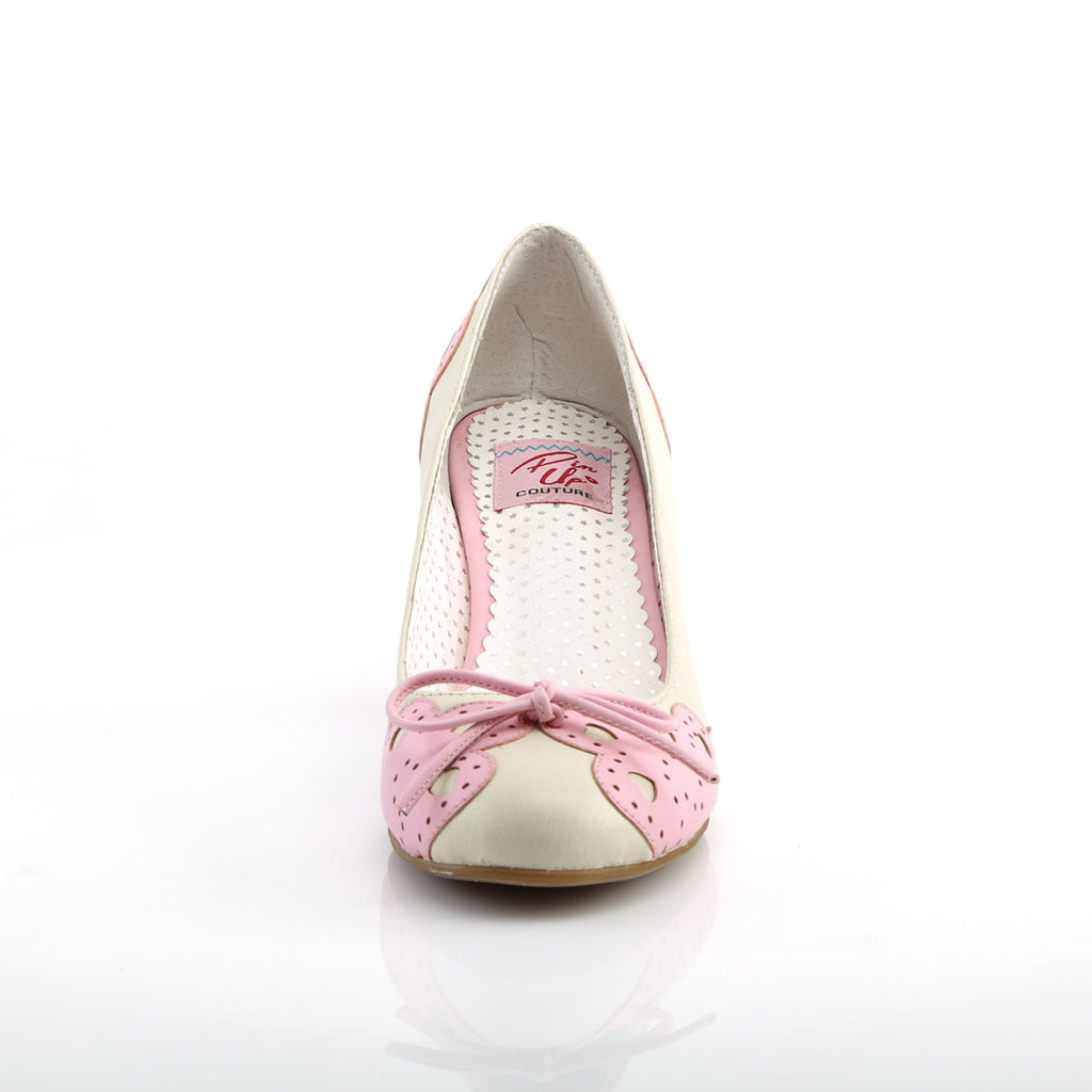 Pin Up Couture Womens Pumps WIGGLE-17 Cream-Pink Faux Leather